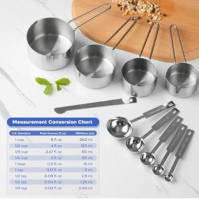 10-Piece Stainless Steel Measuring Cups and Spoons Set for Home Baking Essentials, Dishwasher Safe Kitchen To… — view 3