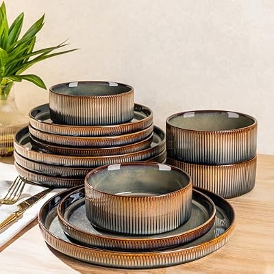TheTerra Ceramic Dinnerware Set for 4, 12-Piece Plates and Bowls Set — view 2