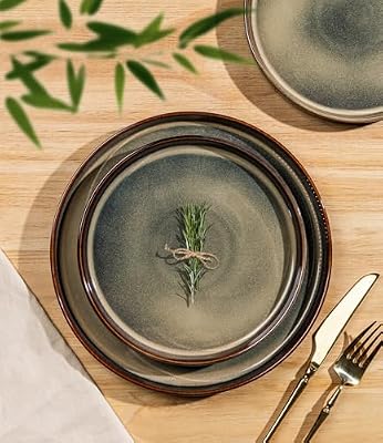 TheTerra Ceramic Dinnerware Set for 4, 12-Piece Plates and Bowls Set — view 3