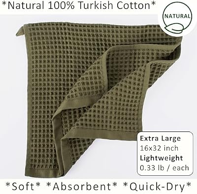 PÜSKÜL Natural 100% Turkish Cotton Waffle Hand and Kitchen Towels Set of 3 — view 3