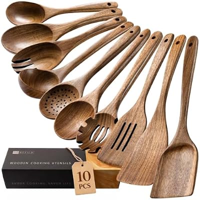 Wooden Spoons for Cooking, 10-Piece Acacia Wood Cooking Utensil Set — view 2