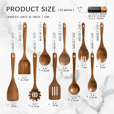 Wooden Spoons for Cooking, 10-Piece Acacia Wood Cooking Utensil Set — view 3