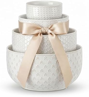 Lareina Ceramic Mixing Bowls Set of 4, Large Serving Bowls, Ivory White — view 2