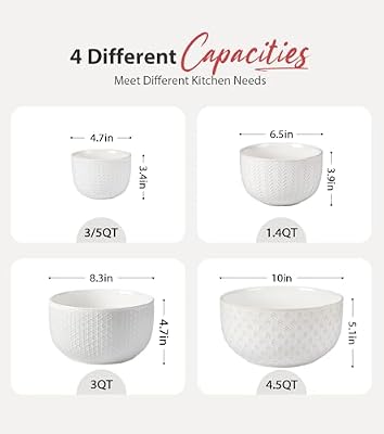 Lareina Ceramic Mixing Bowls Set of 4, Large Serving Bowls, Ivory White — view 4