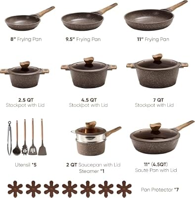 CAROTE 26pcs Pots and Pans Set, Nonstick Cookware Sets — view 3
