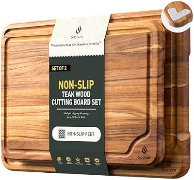 2 Pack Teak Cutting Boards for Kitchen Wood Wooden Cutting Board Non Slip — view 2