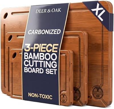 Pre-Oiled, Non Toxic 3-Piece Carbonized Bamboo Cutting Board Set — view 2