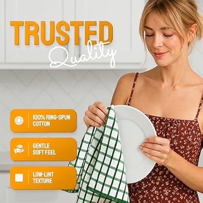 Premium Dish Towels for Kitchen, 8 Pack, 16x26 - 100% Cotton Kitchen Towels with Hanging Loop, Ultra Absorben… — view 3