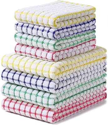 Homaxy Cotton Terry Kitchen Towels and Dishcloths Set of 8, Mixed Color — view 2