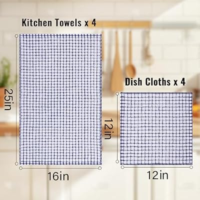 Homaxy Cotton Terry Kitchen Towels and Dishcloths Set of 8, Mixed Color — view 4