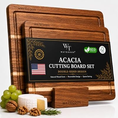 Acacia Wood Cutting Boards for Kitchen, Non-Toxic Cutting Board Set of 2, Chopping Boards with Deep Juice Gro… — view 2
