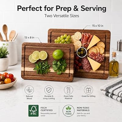 Acacia Wood Cutting Boards for Kitchen, Non-Toxic Cutting Board Set of 2, Chopping Boards with Deep Juice Gro… — view 3