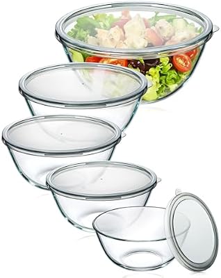 Glass Mixing Bowls with Lids Set of 5(4.78QT,2.2QT,1.7QT,1.1QT,0.85QT),Thick Glass Nesting Bowls for Kitchen… — view 2