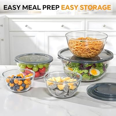Glass Mixing Bowls with Lids Set of 5(4.78QT,2.2QT,1.7QT,1.1QT,0.85QT),Thick Glass Nesting Bowls for Kitchen… — view 3