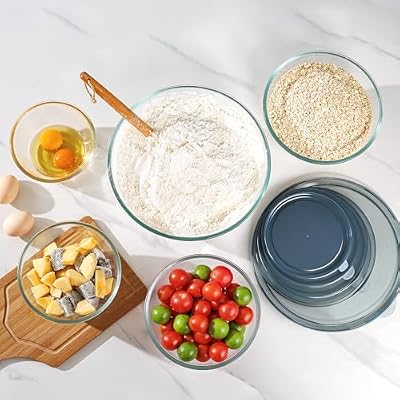 Glass Mixing Bowls with Lids Set of 5(4.78QT,2.2QT,1.7QT,1.1QT,0.85QT),Thick Glass Nesting Bowls for Kitchen… — view 4