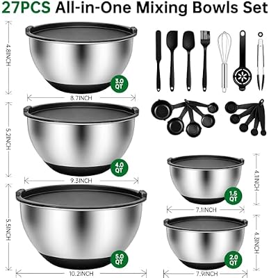 Deedro Mixing Bowls with Airtight Lids, Stainless Steel Mixing Bowls Set — view 3