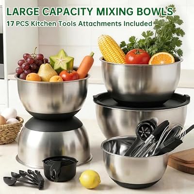 Deedro Mixing Bowls with Airtight Lids, Stainless Steel Mixing Bowls Set — view 4