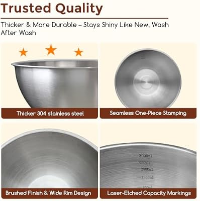 Gronivex Stainless Steel Mixing Bowls Set, 3-Piece (1.5, 2.2 & 3.4 Qt) — view 4