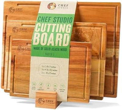 Acacia Wood Cutting Board (Set of 3) – Wooden Cutting Boards for Kitchen, Chopping and Serving, Non Plastic B… — view 2