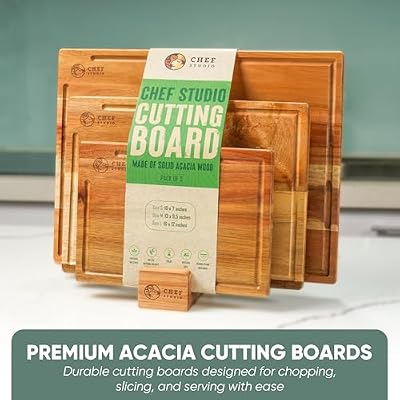 Acacia Wood Cutting Board (Set of 3) – Wooden Cutting Boards for Kitchen, Chopping and Serving, Non Plastic B… — view 3