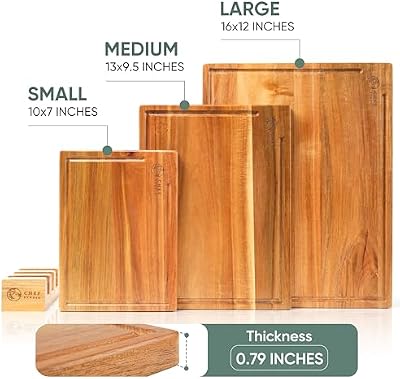 Acacia Wood Cutting Board (Set of 3) – Wooden Cutting Boards for Kitchen, Chopping and Serving, Non Plastic B… — view 4