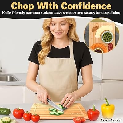 SliceElite Bamboo Cutting Board Set of 3 Wooden Cutting Boards for Kitchen with Juice Grooves Side Handles Ba… — view 3