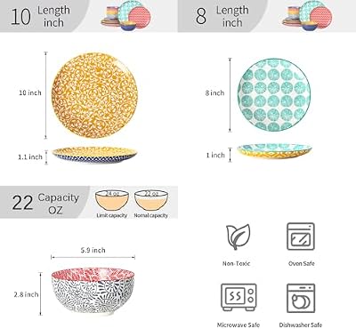 Selamica Ceramic Plates and Bowls Sets,12 Pieces Dinnerware Sets for 4,Scratch Resistant Dish Set,Dishwasher… — view 3