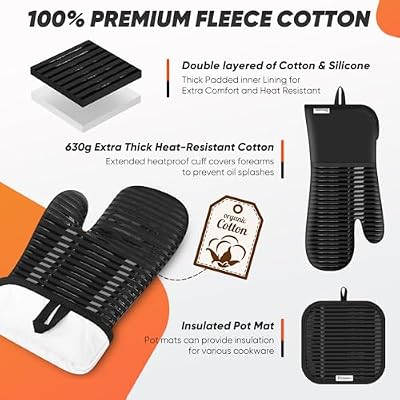Oven Mitts Kitchen Towels and Dishcloths with Pot Holders Sets, Oven Gloves Hot Pads 500°F Heat Resistant wit… — view 3