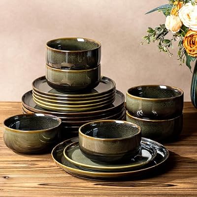TheTerra Ceramic Dinnerware Set for 6, 18-Piece Plates and Bowls Set — view 2