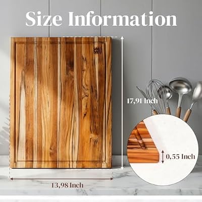 Premium Teak Wood Cutting Board 18" x 14" x 0.6" for Kitchen Meat, Fruit, Pizza Prep - Large Thin Edge Grain… — view 3
