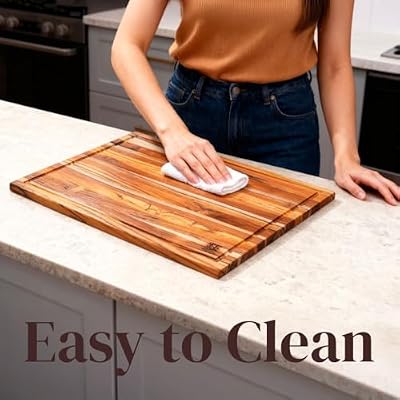 Premium Teak Wood Cutting Board 18" x 14" x 0.6" for Kitchen Meat, Fruit, Pizza Prep - Large Thin Edge Grain… — view 4
