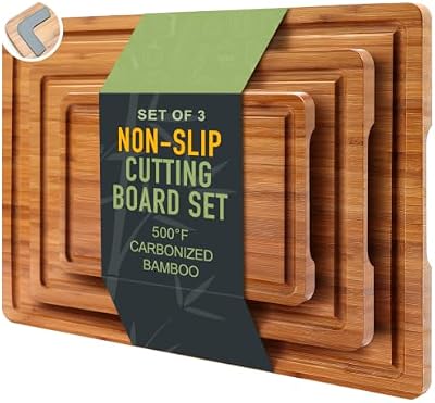 3 Pcs Bamboo Cutting Board Set with Non Slip Wood Non Toxic Chopping Boards — view 2