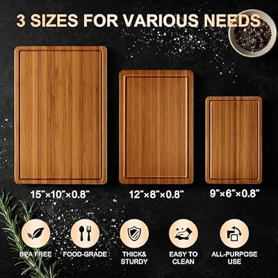 3 Pcs Bamboo Cutting Board Set with Non Slip Wood Non Toxic Chopping Boards — view 4