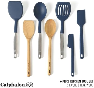 Calphalon Prime 7-Piece Silicone and Teak Wood Kitchen Tool Set, Stainless Steel Kitchen Utensil Set, Kitchen… — view 3