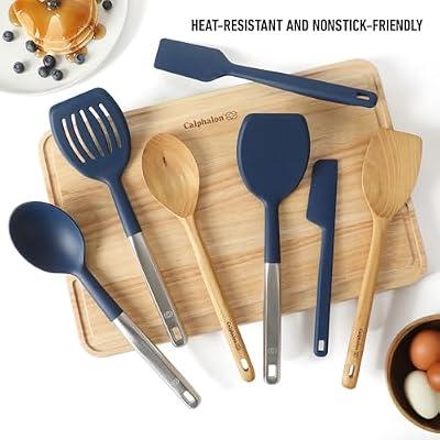 Calphalon Prime 7-Piece Silicone and Teak Wood Kitchen Tool Set, Stainless Steel Kitchen Utensil Set, Kitchen… — view 4