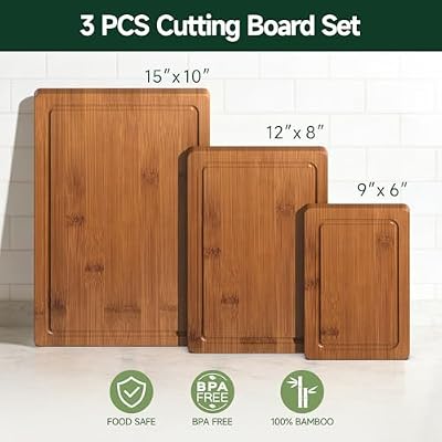 3-Piece Set Deep-Carbonized Bamboo Cutting Board for Kitchen, Carbonized — view 3