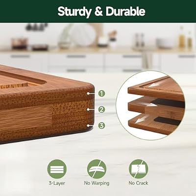 3-Piece Set Deep-Carbonized Bamboo Cutting Board for Kitchen, Carbonized — view 4