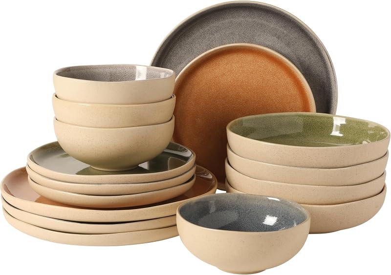 Gibson Elite Manila Bay 16-Piece Stoneware Dinnerware Set, Service for 4, Reactive Glaze Modern Artisan Plate…