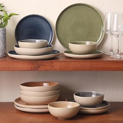 Gibson Elite Manila Bay 16-Piece Stoneware Dinnerware Set, Service for 4, Reactive Glaze Modern Artisan Plate… — view 3