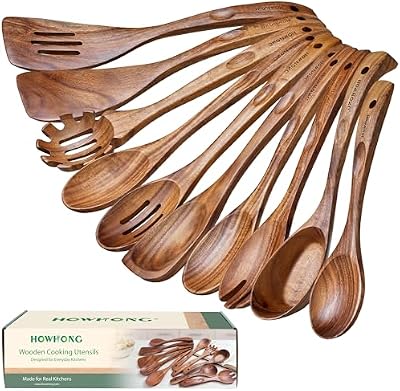 HOWHONG 10-Piece Acacia Wood Cooking Utensil Set for Nonstick Cookware — view 2