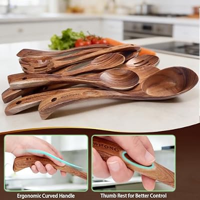 HOWHONG 10-Piece Acacia Wood Cooking Utensil Set for Nonstick Cookware — view 3