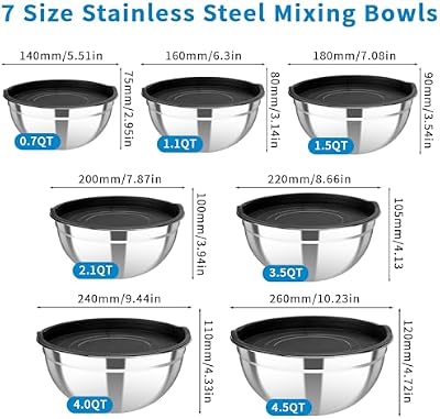Stainless Steel Mixing Bowls with Lids, 7-Piece Nesting Bowl Set — view 3
