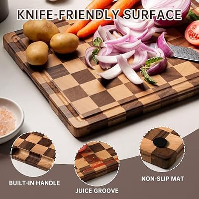 Checkered Cutting Board Set, Walnut Wood Cutting Boards for Kitchen — view 4