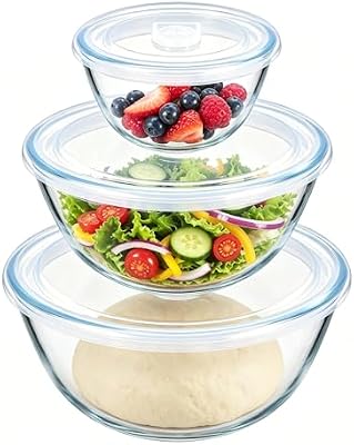 E-far Glass Mixing Bowls with Airtight Lids Set for Prep Salad Serving — view 2
