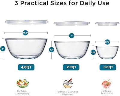 E-far Glass Mixing Bowls with Airtight Lids Set for Prep Salad Serving — view 3