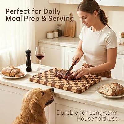 THETCHRY Cutting Boards for Kitchen, Checkered Wooden Chopping Board Structural Upgraded, Walnut Cutting Boar… — view 4