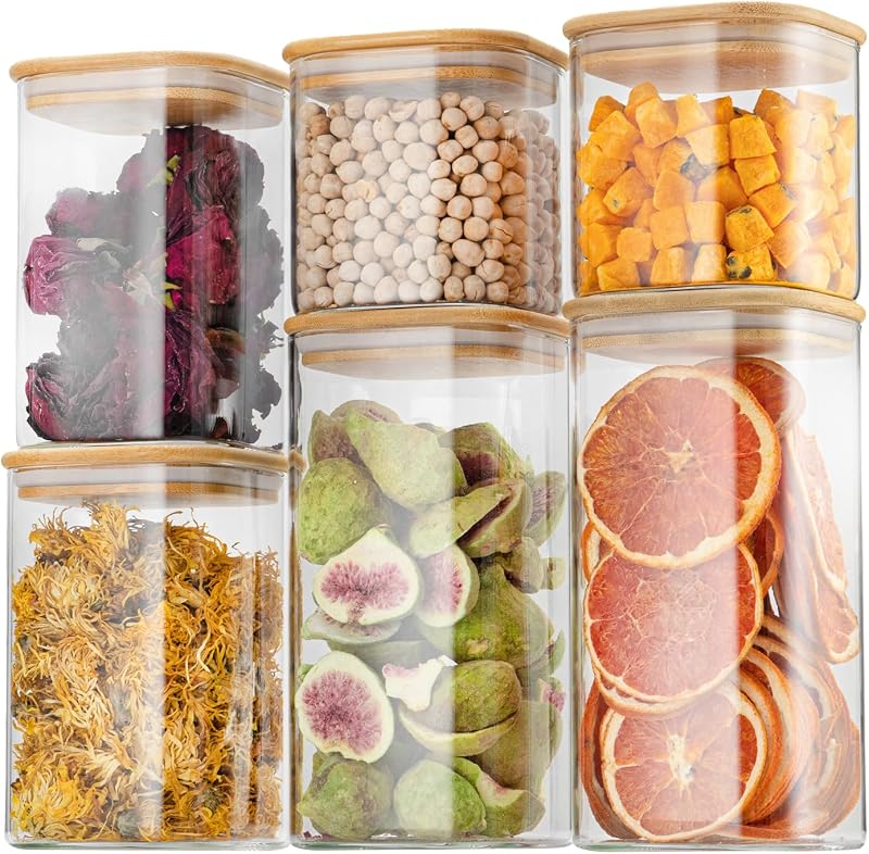 D2scrma 22oz/37oz/50oz Square Glass Storage Containers with Lids 6-Pack