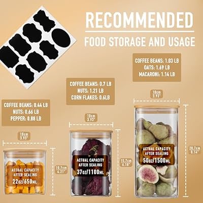 D2scrma 22oz/37oz/50oz Square Glass Storage Containers with Lids 6-Pack — view 3