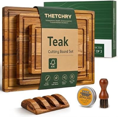 THETCHRY Teak Wood Cutting Board Set of 3 Wooden Cutting Boards for Kitchen — view 2