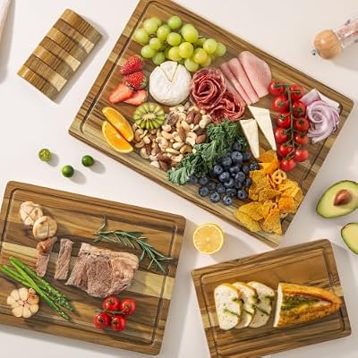 THETCHRY Teak Wood Cutting Board Set of 3 Wooden Cutting Boards for Kitchen — view 3